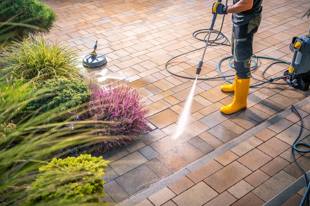 Pressure washing patio and exterior surfaces